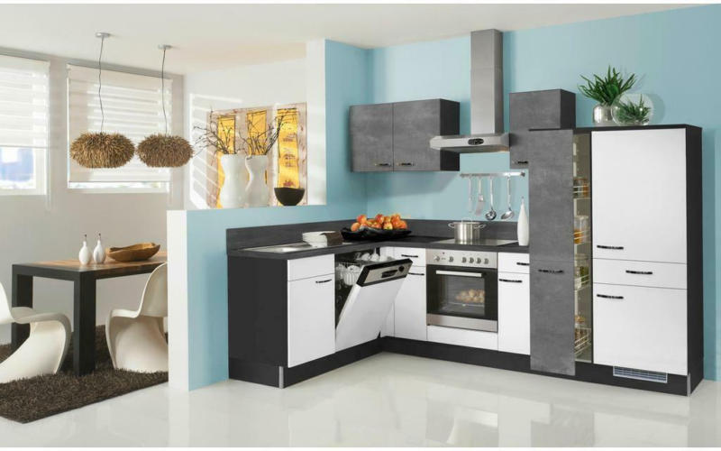 Einbauküche Eckküche Möbelix Pn 80/100 mit Geräten 175x285 cm Grau Modern