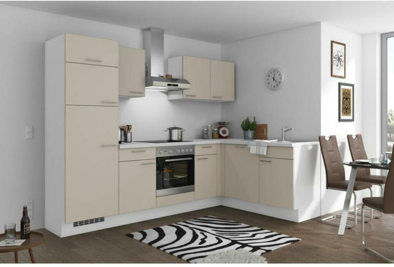Einbauküche Eckküche Möbelix Pn 80 mit Geräten 275x175 cm Kaschmirgrau/Weiß