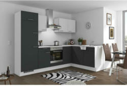 Einbauküche Eckküche Möbelix Pn 80 mit Geräten 275x175 cm Grafit/Weiß