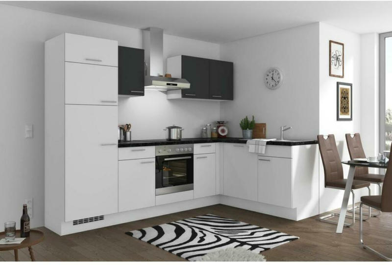 Einbauküche Eckküche Möbelix Pn 80 mit Geräten 275x175 cm Grafit/Weiß
