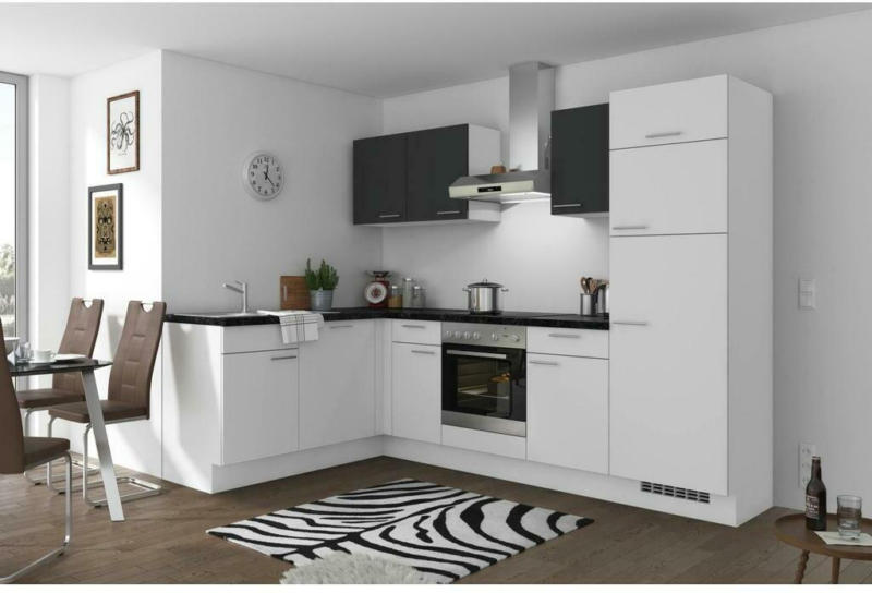 Einbauküche Eckküche Möbelix Pn 80 mit Geräten 175x275 cm Grafit/Weiß