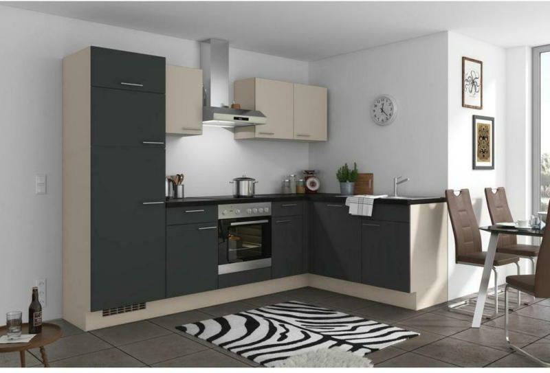 Einbauküche Eckküche Möbelix Pn 80 mit Geräten 275x175 cm Kaschmirgrau/Grafit