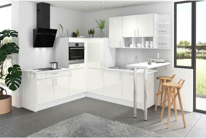 Einbauküche Eckküche Möbelix Pn80 ohne Geräte 228x287 cm Weiß Hochglanz/Weiß