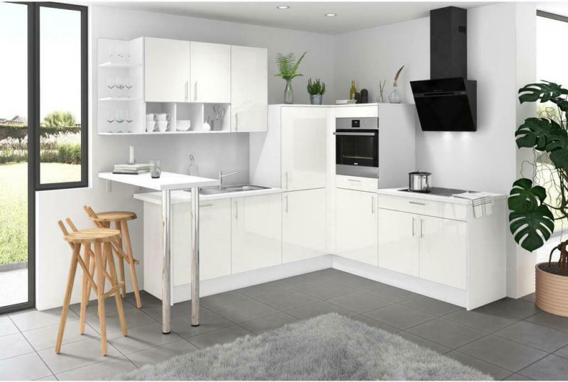 Einbauküche Eckküche Möbelix Pn80 ohne Geräte 287x228 cm Weiß Hochglanz/Weiß