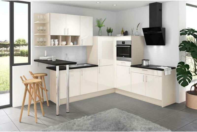 Einbauküche Eckküche Möbelix Pn80 ohne Geräte 287x228 cm Kaschmir/Magnolie