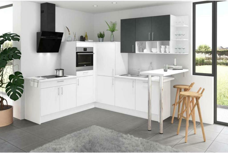 Einbauküche Eckküche Möbelix Pn80 ohne Geräte 228x287cm Graphit/Weiß