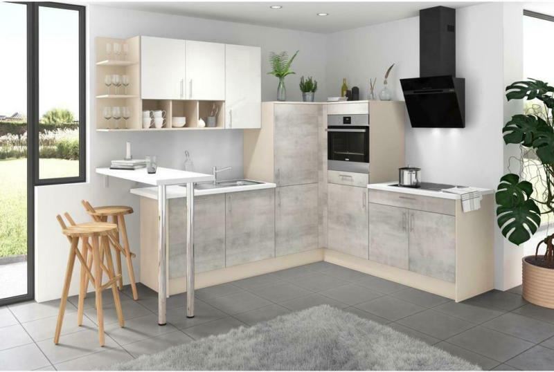 Einbauküche Eckküche Möbelix Pn80 ohne Geräte 287x228 cm Kaschmir/Weiß/Beton
