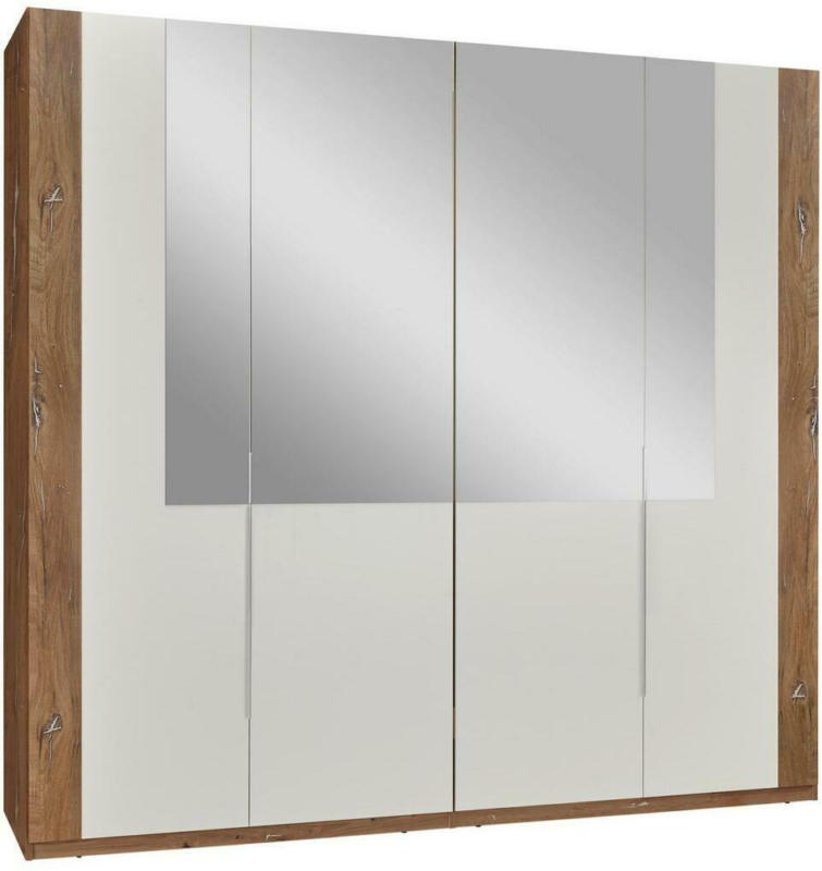 Drehtürenschrank Mit Spiegel B: 228 cm Weiß/Eiche Dekor