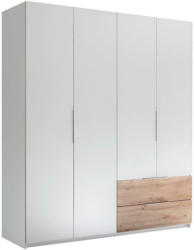 Falttürenschrank mit Laden B: 182 cm Fold, Weiß/Eiche Dekor