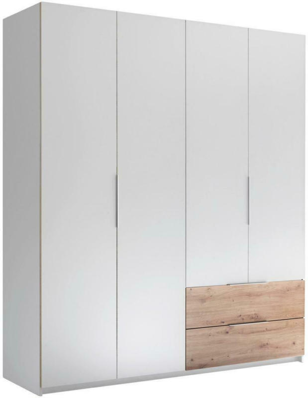 Falttürenschrank mit Laden B: 182 cm Fold, Weiß/Eiche Dekor