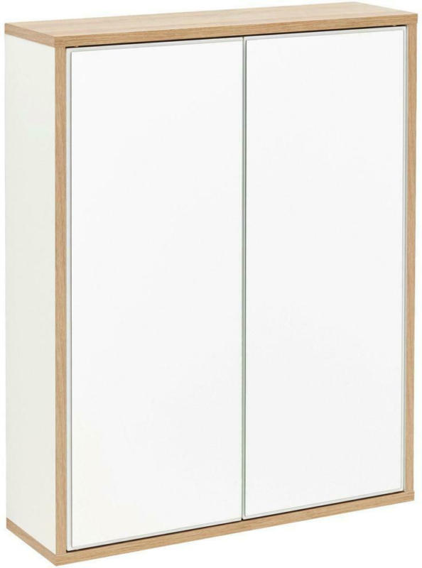 Spiegelschrank Push-To-Open Finn B: 60cm Weiß+eiche Dekor