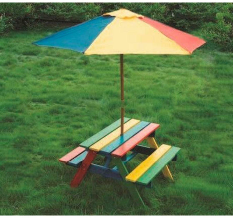 Kindersitzgruppe Bunt Holz/Textil Mit Sonnenschirm