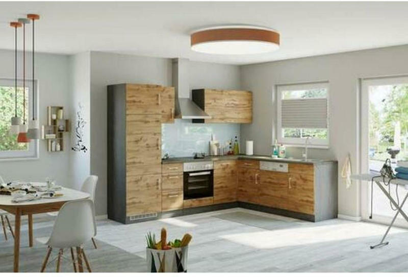 Einbauküche Eckküche Möbelix Winkelblock ohne Geräte 270x150 cm Eichefarben