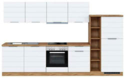 Küchenzeile Florenz mit Geräte B: 330 cm Weiß/Eiche Dekor