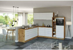 Einbauküche Eckküche Möbelix Florenz mit Geräte 270/240 cm Weiß/Eiche Dekor
