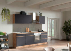 Küchenzeile Turin mit Geräten B: 240cm Grau/Wotaneiche Dekor