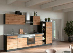 Küchenzeile Turin mit Geräte B: 330 cm Graphitfarben/Eiche