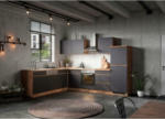 Möbelix Einbauküche Eckküche Möbelix Turin mit Geräten 240x300 cm Grau/Eiche Dekor