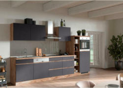 Küchenzeile Turin mit Geräte B: 330cm Grau/Wotaneiche Dekor