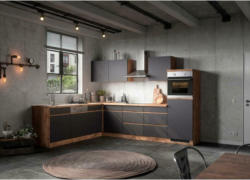 Einbauküche Eckküche Möbelix Turin mit Geräten 240x300 cm Grau/Eiche Dekor
