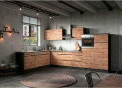 Einbauküche Eckküche Möbelix Turin mit Geräten 240x360 cm Graphitfarben/Eiche