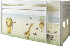 Kinderbett Malte 90x200cm Holz Massiv Weiß/Safari mit Vorhang