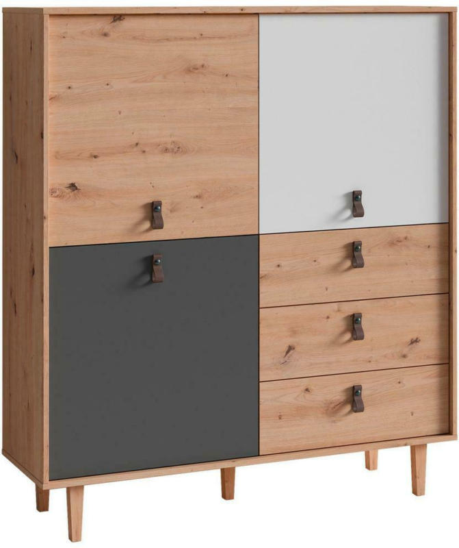 Highboard B: 120cm Bristol Eiche Dekor/Anthrazit/Weiß