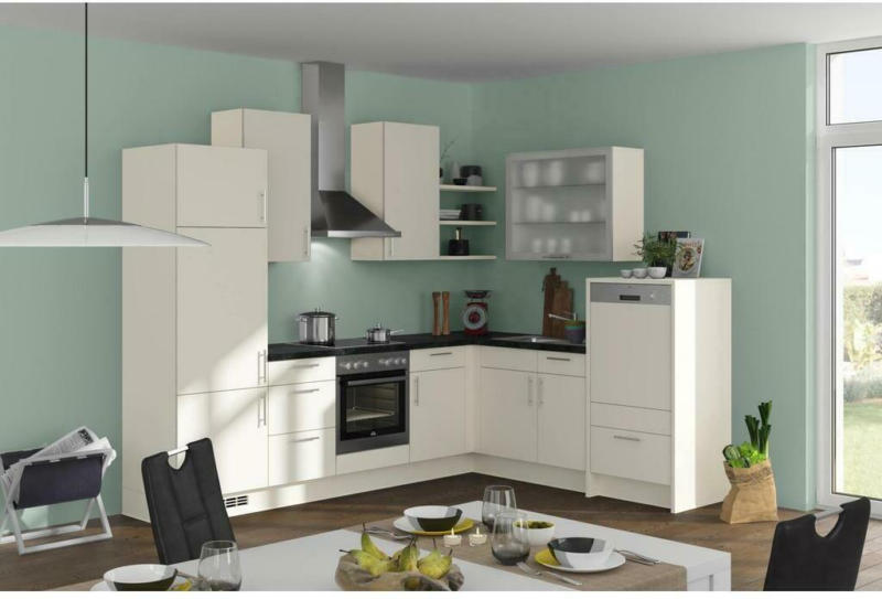 Einbauküche Eckküche Möbelix Speed mit Geräten 285x220 cm Magnolie Matt
