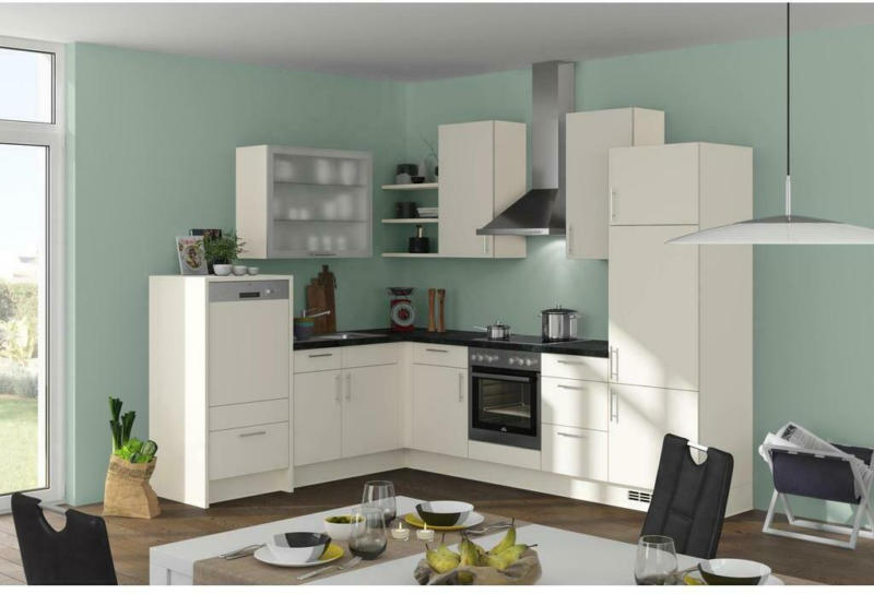 Einbauküche Eckküche Möbelix Speed mit Geräten 220x285 cm Magnolie Matt