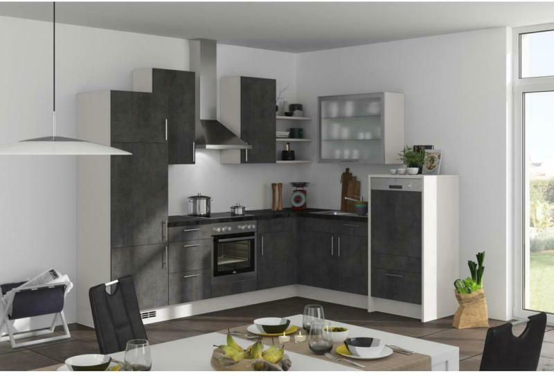 Einbauküche Eckküche Möbelix Speed mit Geräten 285 X220 cm Betonoptik/Seidengrau
