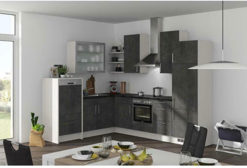 Einbauküche Eckküche Möbelix Speed mit Geräten 220 X285 cm Betonoptik/Seidengrau