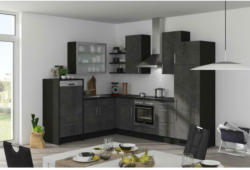 Einbauküche Eckküche Möbelix Speed mit Geräten 220 X285cm Schiefergrau/Schwarz