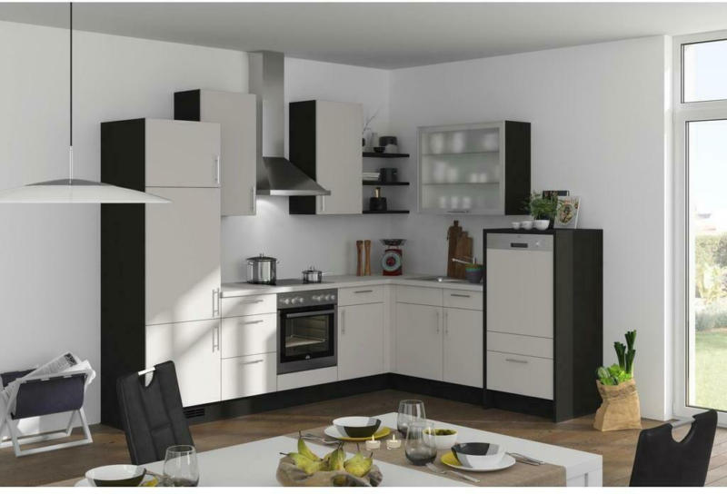 Einbauküche Eckküche Möbelix Speed mit Geräten 285x220 cm Schiefergrau/Grau