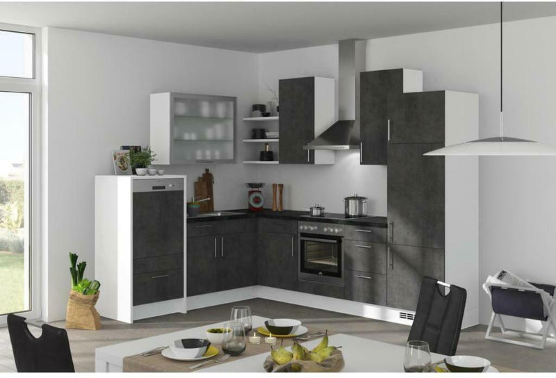 Einbauküche Eckküche Möbelix Speed mit Geräten 220x285 cm Betonoptik/Weiß