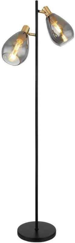 Stehlampe Schwarz/Messingfarbe mit Fußschalter, Rauchgals