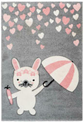 Kinderteppich Hase mit Schirm Rosa/Grau Clermont 120x170 cm
