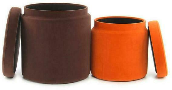 Pouf-Set mit Stauraum Samt Braun/Orange 2-teilig