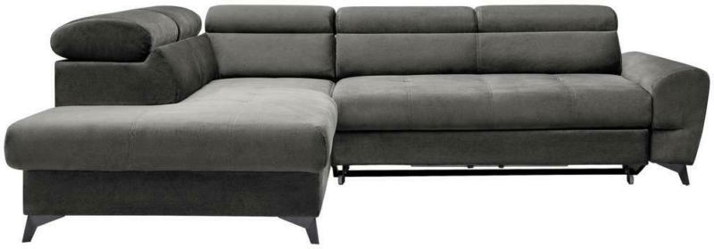 Ecksofa mit Bettkasten Swan + Bettfunktion Anthrazit Velours