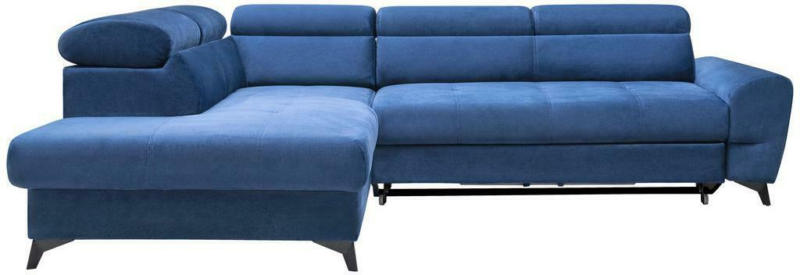 Ecksofa mit Bettkasten Swan + Bettfunktion Blau Velours