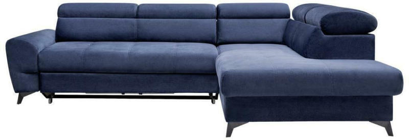 Ecksofa mit Bettkasten Swan + Bettfunktion Blau Velours