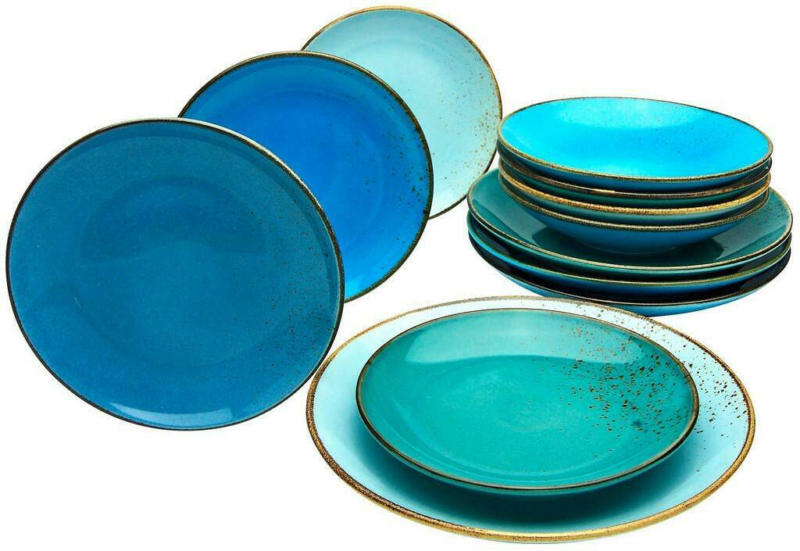 Kombiservice Keramik 4 Personen Geschirr Set Blau