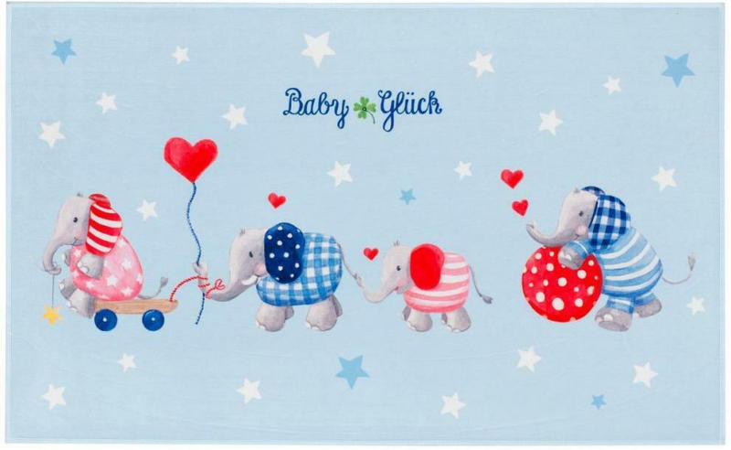 Kinderteppich Elefanten Blau/ Weiß Baby Glück 100x160 cm