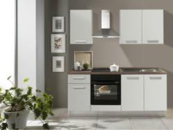 Küchenzeile Belluna mit Geräten 195 cm Weiß/Eiche Modern
