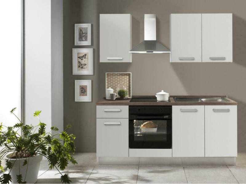 Küchenzeile Belluna mit Geräten 195 cm Weiß/Eiche Modern