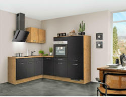 Einbauküche Eckküche Möbelix Ip 4050 mit Geräten 200x230 cm Schwarz/Eiche Dekor