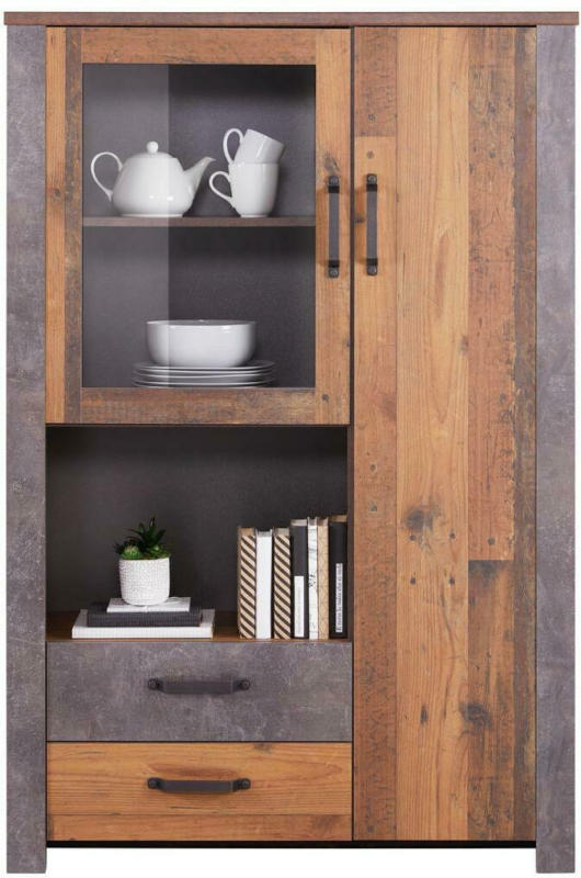 Highboard mit Glaselement B: 105 cm Ontario, Old Style