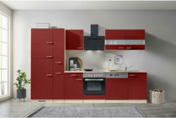 Küchenzeile Economy mit Geräten 310 cm Rot/Eiche Dekor Modern