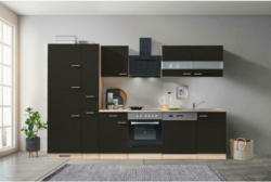 Küchenzeile Economy mit Geräten 310 cm Schwarz/Eiche Dekor