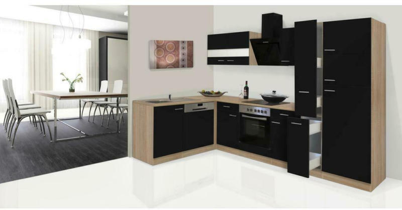 Einbauküche Eckküche Möbelix Economy mit Geräten 172x310 cm Schwarz/Eiche Dekor