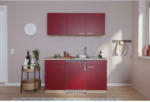 Möbelix Miniküche mit Kühlschrank + Kochfeld 150cm Rot/Eiche Dekor